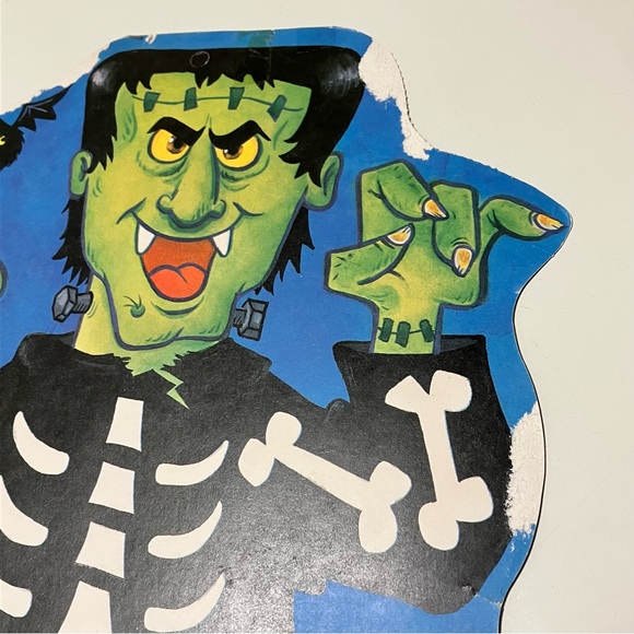 Vintage Eureka Halloween Frankenstein Skeleton Flocked Double Sided Die Cut - Picture 8 of 11